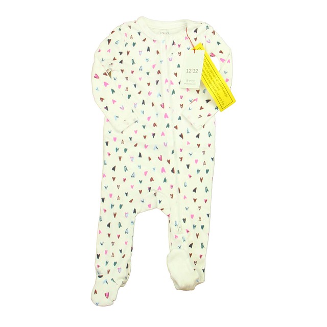 1212 White | Pink | Teal Hearts 1-piece footed Pajamas 3-6 Months 
