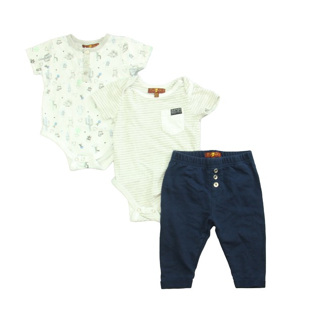 7 for all Mankind 3-pieces Blue | White | Grey Apparel Sets 3-6 Months 