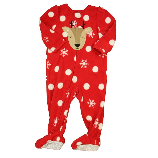 Carter's Red | White Reindeer 1-piece footed Pajamas 12 Months 