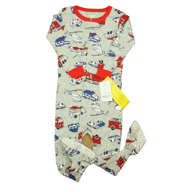 Carter's Gray | Blue | Red Trucks 1-piece footed Pajamas 18 Months 