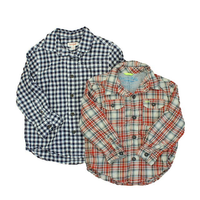 Cat & Jack | Oshkosh Set of 2 Navy | Red | Gingham Button Down Long Sleeve 4T 