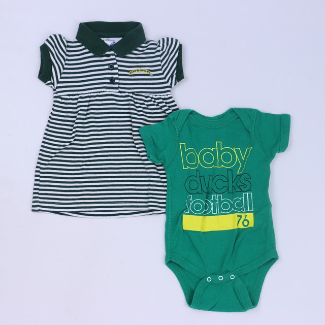 Creative Knitwear | TLC "Univer. of Oregon" 2-pieces Green | White Dress 6-9 Months 