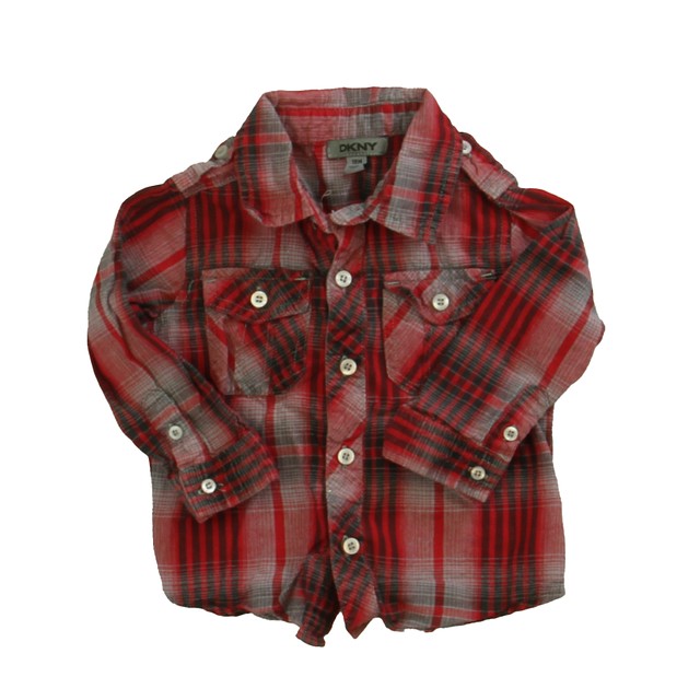 DKNY Red | Black Plaid Button Down Long Sleeve 18 Months 