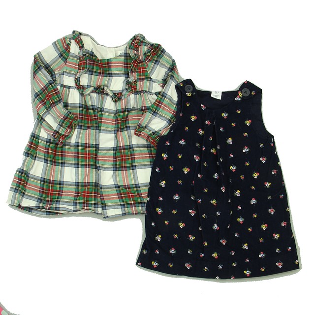 Gap Set of 2 White | Red Plaid | Navy Floral Dress 18-24 Months 
