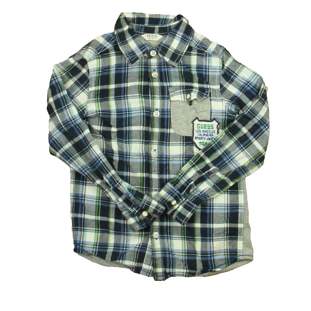 Guess Green | Navy Plaid Button Down Long Sleeve 4T 