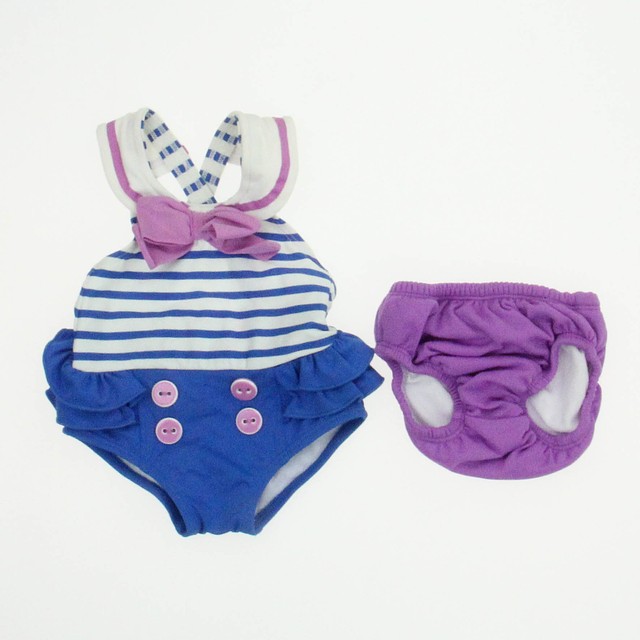 Gymboree Blue | White | Purple 2-piece Swimsuit 0-3 Months 
