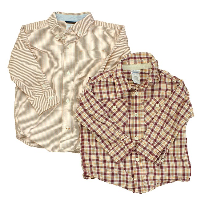 Gymboree Set of 2 Red | Yellow | Plaid | Red| White | Stripes Button Down Long Sleeve 18-24 Months 