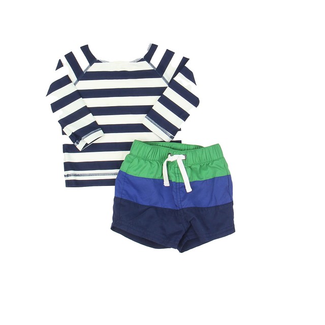 Hanna Andersson Blue | White | Green | Stripes 2-piece Swimsuit 3-6 Months 