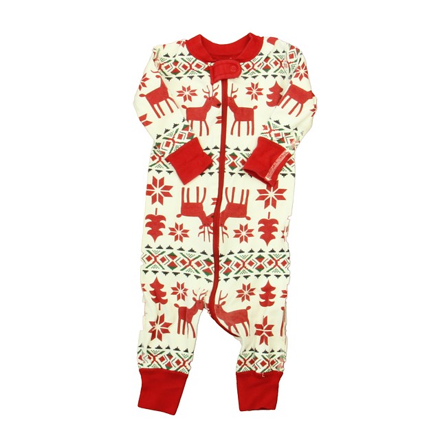 Hanna Andersson Red | Ivory Reindeers 1-piece Non-footed Pajamas 3-6 Months 