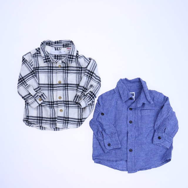 Janie and Jack | Zara Set of 2 Blue | White | Black Button Down Long Sleeve 3-6 Months 