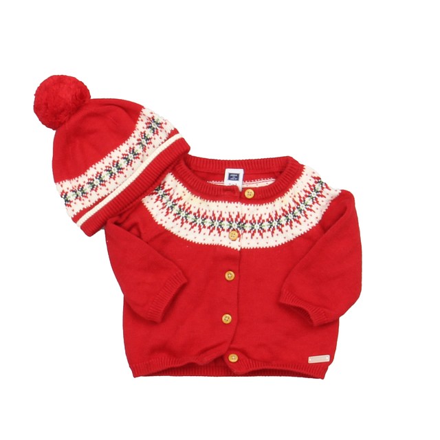 Janie and Jack 2-pieces Red | White Cardigan 0-3 Months 