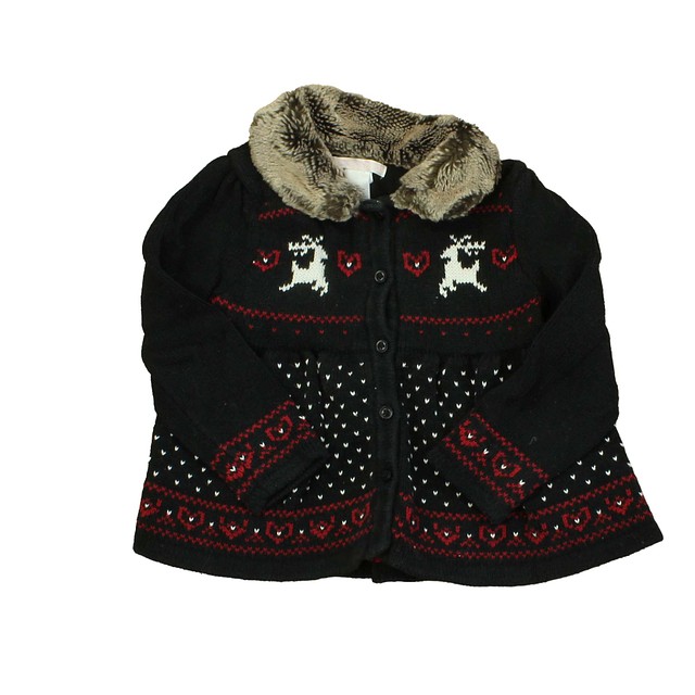 Janie and Jack Black | Red | White | Faux Fur Collar Cardigan 2T 