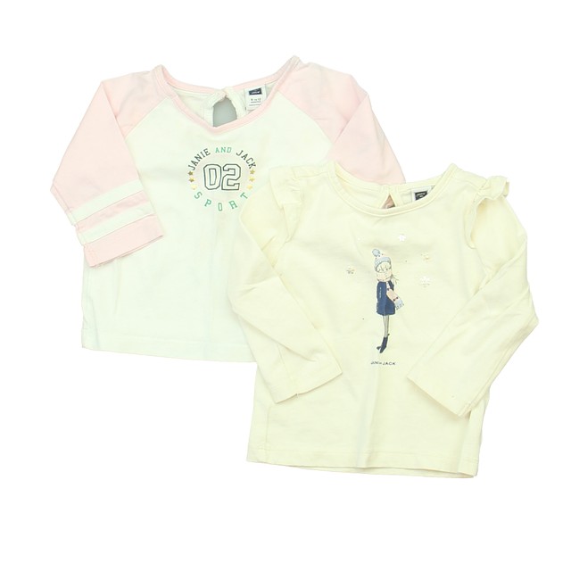 Janie and Jack Set of 2 Ivory | Pink Long Sleeve T-Shirt 6-12 Months 
