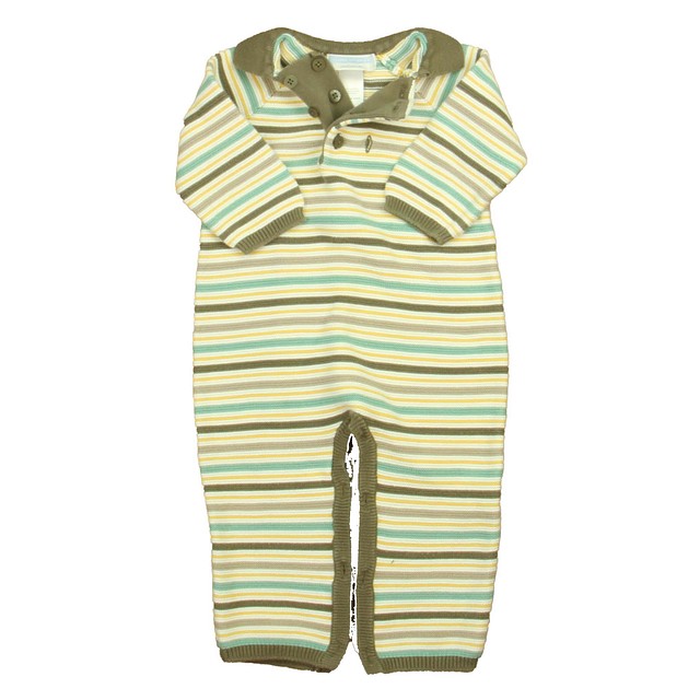 Janie and Jack White | Tan | Yellow Stripe Long Sleeve Outfit 6-12 Months 