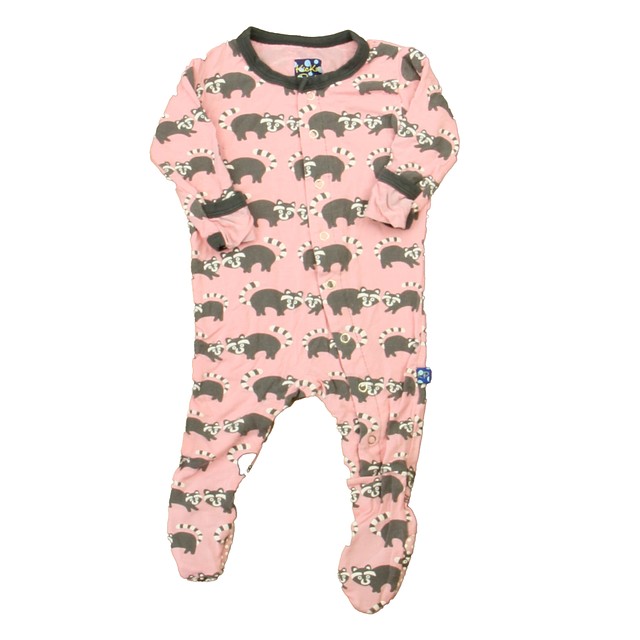 Kickee Pants Pink | Gray Elephants 1-piece footed Pajamas 0-3 Months 