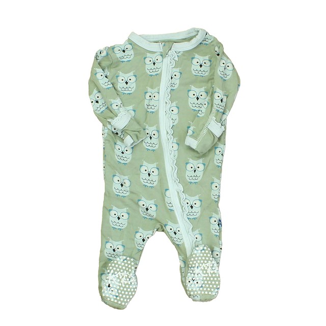 Kickee Pants Green | Owls 1-piece footed Pajamas 0-3 