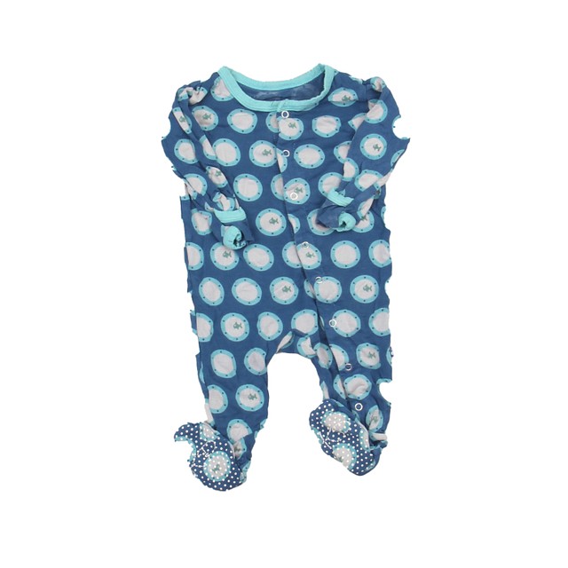 Kickee Pants Blue | Grey | Fish 1-piece footed Pajamas 3-6 Months 