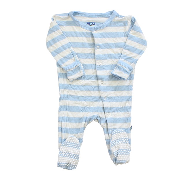 Kickee Pants Blue | White | Stripes 1-piece footed Pajamas 3-6 Months 