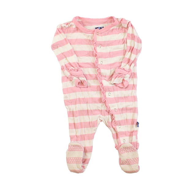 Kickee Pants Pink | White | Stripes 1-piece footed Pajamas 3-6 Months 