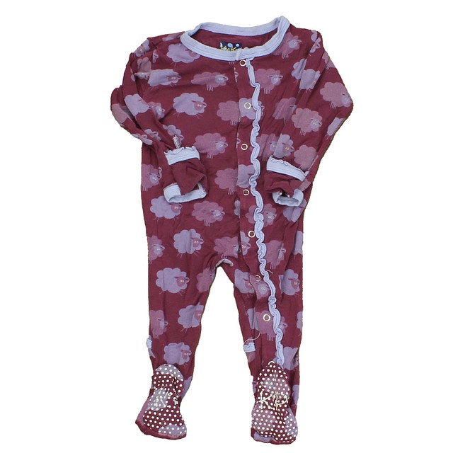 Kickee Pants Maroon | Lavender | Sheep 1-piece footed Pajamas 6-9 Months 