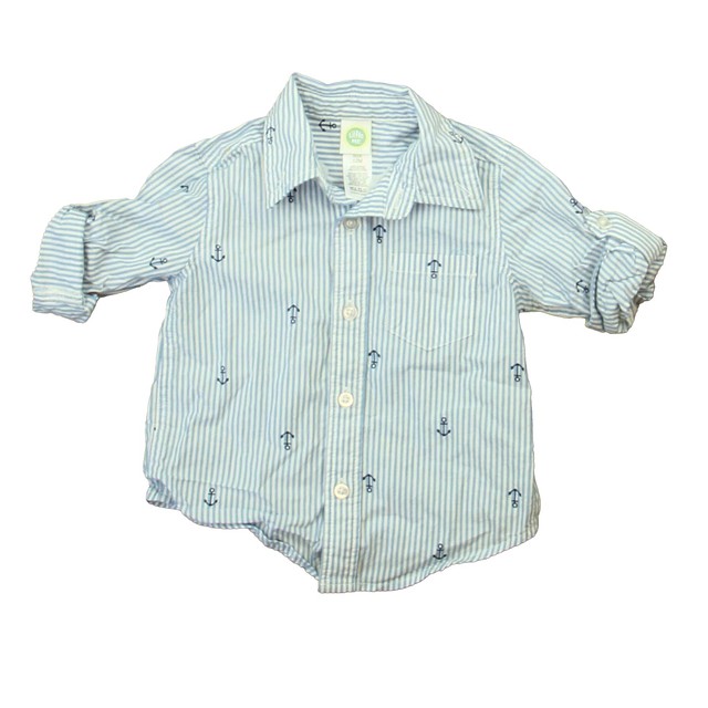 Little Me Blue | White Anchors Button Down Long Sleeve 12 Months 
