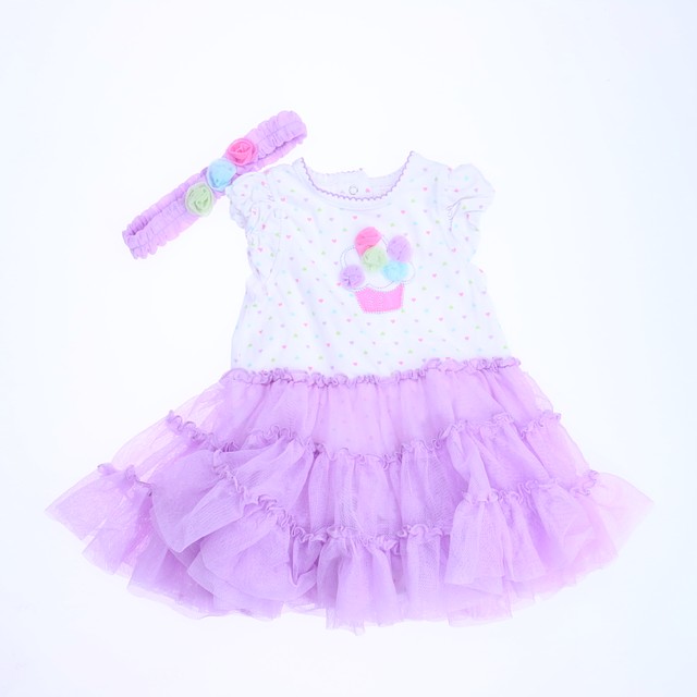 Little Me 2-pieces White | Purple Dress 12 Months 