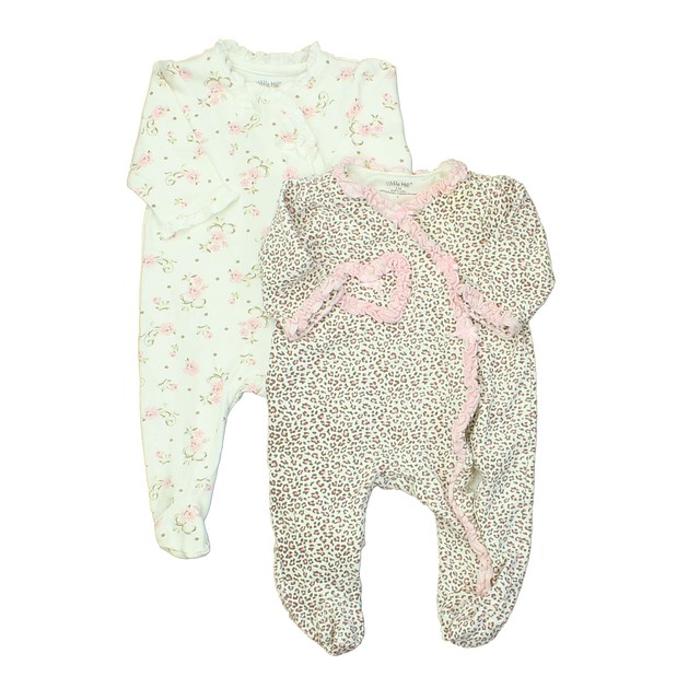 Little Me White | Pink | Brown 1-piece footed Pajamas 3 Months 