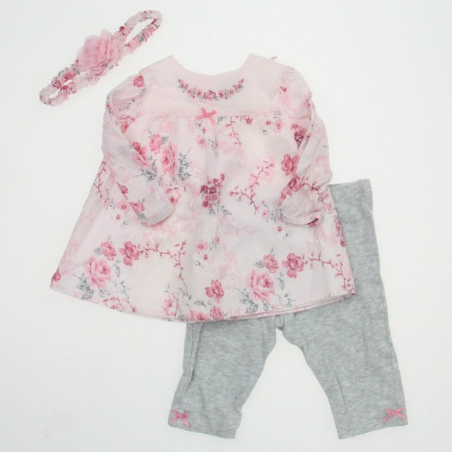 Little Me 3-pieces Pink | Gray | Flowers Apparel Sets 6 Months 