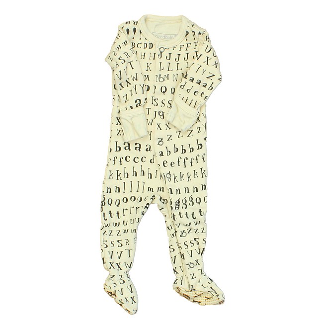 L'oved Baby Ivory | Black 1-piece footed Pajamas 0-3 Months 