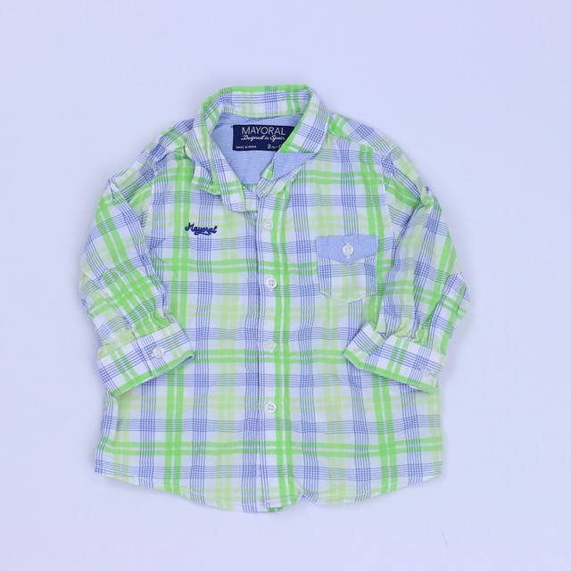 Mayoral Green | Blue | Plaid Button Down Long Sleeve 3-6 Months 