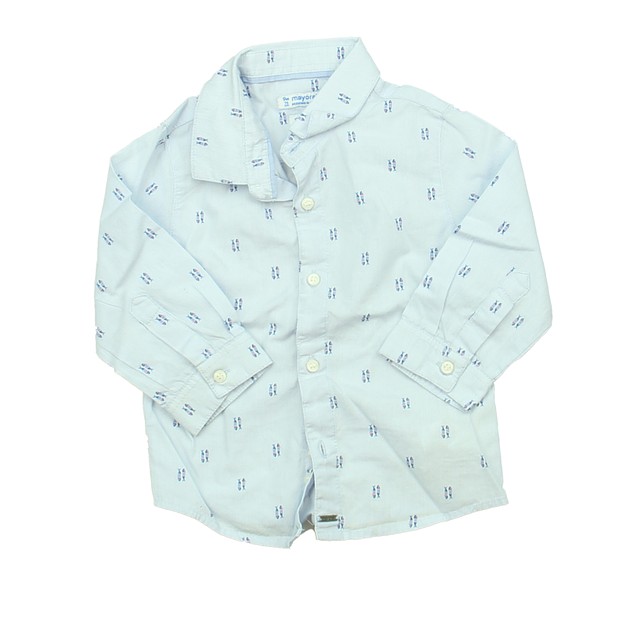 Mayoral Blue Fish Button Down Long Sleeve 9 Months 