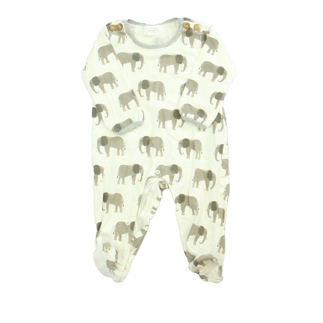 Mudpie White | Grey | Elephants 1-piece footed Pajamas 0-3 Months 