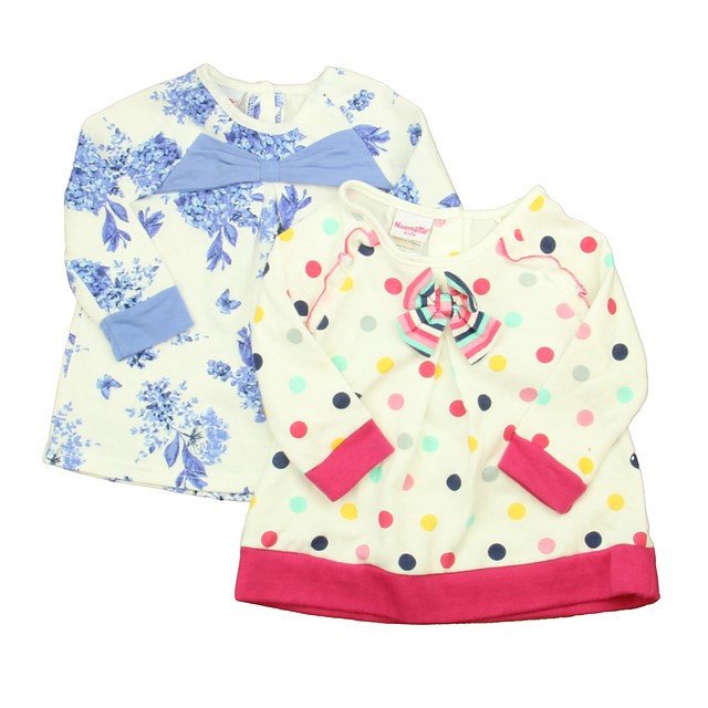 Nanette Baby Set of 2 White | Blue Floral | Pink Polka Dots Long Sleeve Shirt 24 Months 