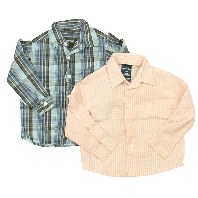 Nautica Set of 2 Pink | Blue Plaid Button Down Long Sleeve 24 Months 