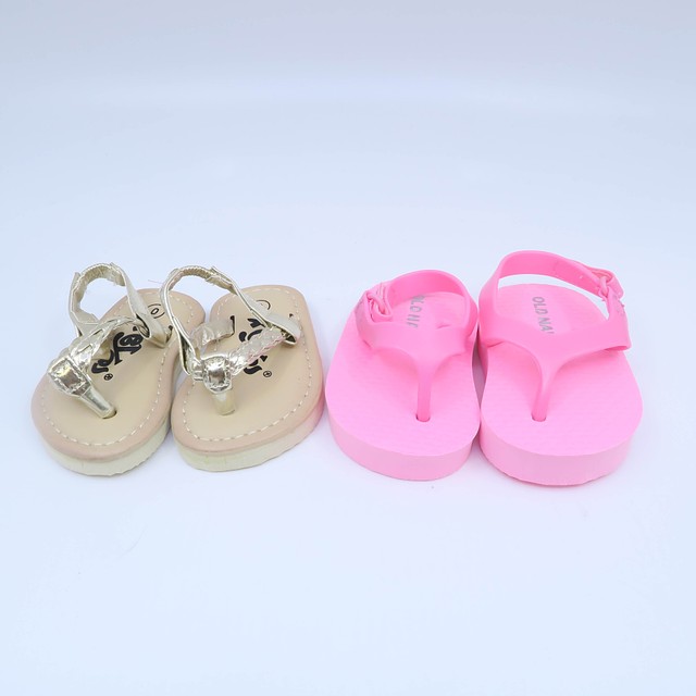 Old Navy | Xeyes Set of 2 Pink | Gold Flip Flops 0 Infant 