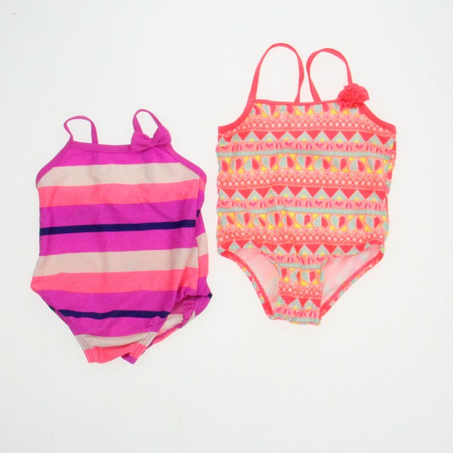 Osh Kosh | OP Set of 2 Purple Stripe | Coral 1-piece Swimsuit 3-6 Months 