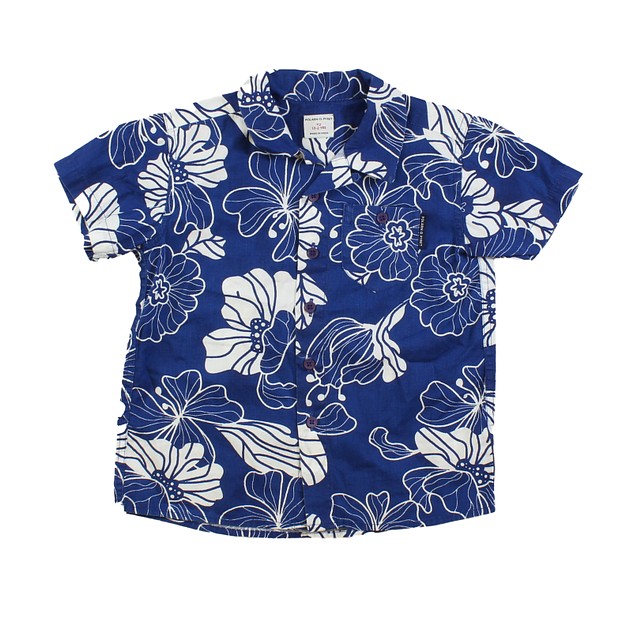 Polarn O. Pyret Blue | White | Floral Button Down Short Sleeve 1.5-2 Years 