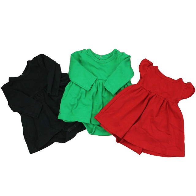 Primary.com Set of 3 Black | Red | Green Dress 3-6 Months 