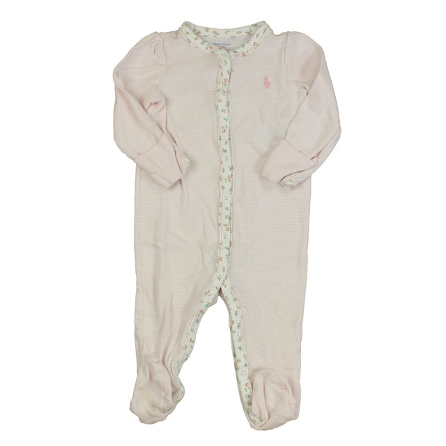 Ralph Lauren Pink | White | Stripes 1-piece footed Pajamas 9 Months 
