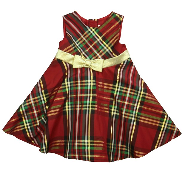 Rare Editions Red| Gold Plaid Special Occasion Dress 24 Months 