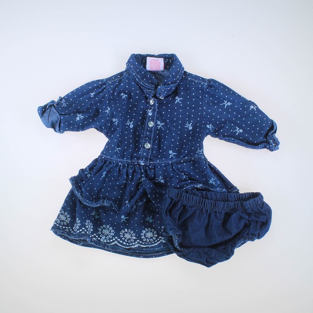 Real Love 2-pieces Dark Blue Chambray Polka Dot Dress 18 Months 