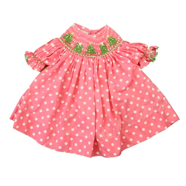Smocked Runway Pink | White Christmas Trees Blouse 18 Months 