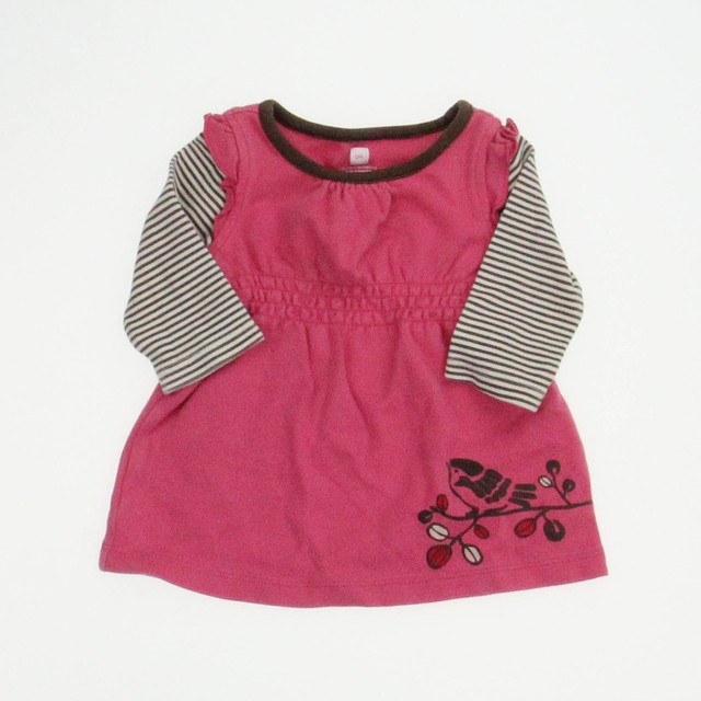 Tea Pink |Brown Stripe Dress 3-6 Months 