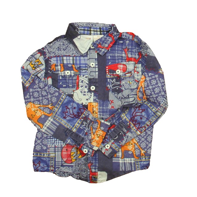Truly Scrumptious Blue Patchwork Button Down Long Sleeve 4T 