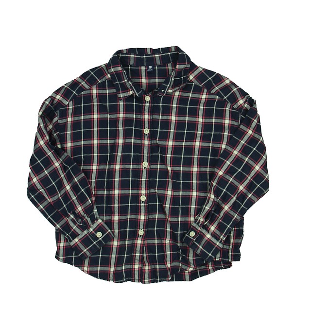 Uniqlo Navy | Pink | Plaid Button Down Long Sleeve 7-8 Years 
