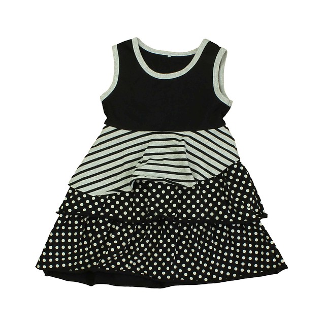 Unknown Brand Black | Grey | Stripes | Polka Dots Dress 2T 