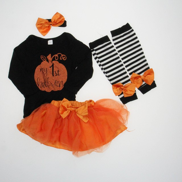 Unknown Brand 4-pieces Orange | Black | Pumpkin Apparel Sets 12-18 Months 