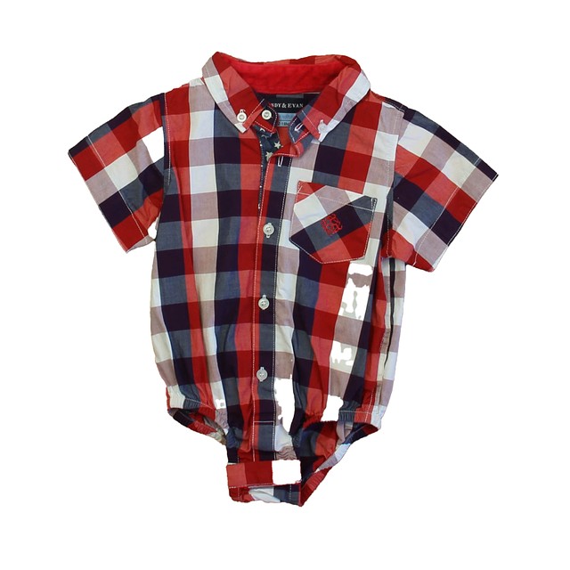 Andy & Evan Red | Blue Check Button Down Short Sleeve 12-18 Months 