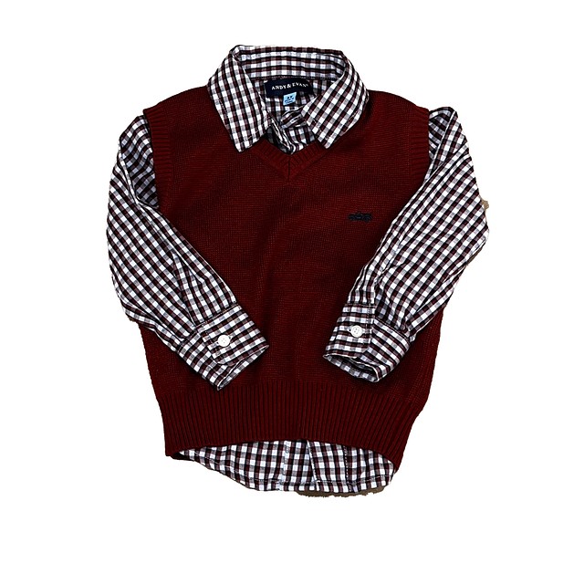 Andy & Evan 2-pieces Maroon | Blue Check Button Down Long Sleeve 2T 