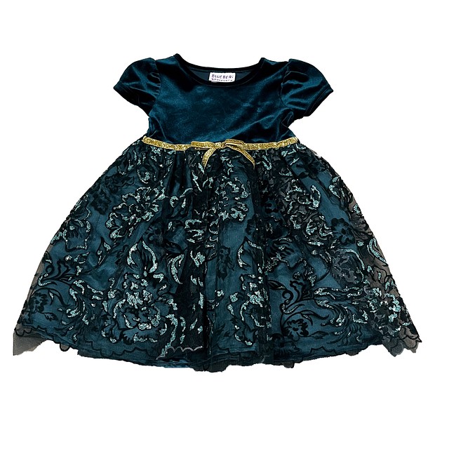BlueBeri Boulevard Green | Gold Sparkles Special Occasion Dress 2T 